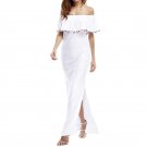 Summer Off Shoulder Dress 2017 Women Slash Neck Maxi Long Dresses Ladies Sexy Tassel Patchwork Backl
