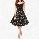 Party Vestidos 2017 Women Elegant Strap Patchwork A-Line Large Dress Vintage Print Knee Length Holid