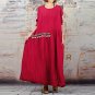 Plus Size 2017 Spring Women Ankle-length Solid Dress Female Loose Casual Long Sleeve Embroidery Soli
