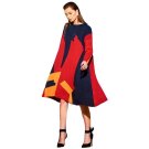 Asymmetrical Color Block Long Sleeve Women\'s Sweater Dress