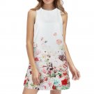 High Qulality Women Floral Printed Sleeveless Boho Women\'s Summer Spring Dresses O Neck White Short