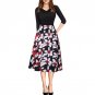 2017 New Women Midi Dresses Casual Vintage Elegant Autumn Vestidos V-Neck 3/4 Sleeve Splice Floral P