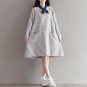 Women Ladies Retro Vintage Stripe Splice Pockets Long Sleeve Round Neck Casual Fashion Shirt Dress V