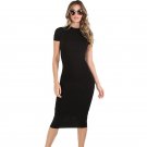 2017 Women Dress 95% Cotton Bandage Office Knee-Length vintage Solid Skinny Short and long Sleeve Su