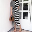 Celmia Brand Plus Size 2017 Women Striped Patchwork Belted Split Dress Fitness Slim Shirt Dresses Ve