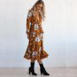 Womens Ladies 2017 New Arrival Autumn Dress Boho Dress Printed V Neck Floral Casual Beach Party Mid-