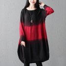 New Womens Retro O-Neck Long Sleeve Gradient Colors Party Knee-Length Dress 2017 Autumn Loose Casual