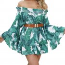 2017 Hot Sale Women Off The Shoulder Strapless Print Beach Party Green vestido de festa Casual Flare