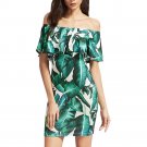 2017 Ruffled Green Summe Dress Women New Fashion Ladies Off Shoulder Bodycon Short Sleeve Midi Dress