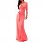 2016 New Women\'s Dress Summer Autumn Spring Solid V-neck 3/4 Sleeve High Waist Long Maxi Dress Pure