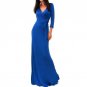 2016 New Women\'s Dress Summer Autumn Spring Solid V-neck 3/4 Sleeve High Waist Long Maxi Dress Pure