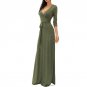2016 New Women\'s Dress Summer Autumn Spring Solid V-neck 3/4 Sleeve High Waist Long Maxi Dress Pure
