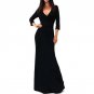 2016 New Women\'s Dress Summer Autumn Spring Solid V-neck 3/4 Sleeve High Waist Long Maxi Dress Pure