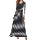 Maxi Dress 2017 Fashion Women Casual Autumn Black White Stripe Wrist Sleeve O Neck L ong Dress vesti