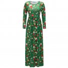 Women Xmas Print  Bohemian Dress Ladies Christmas Long Sleeve Flared Party Dress