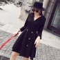 Loose Shift Dress Female Patchwork Straight Dresses Fashion Female A-Line Deep V-Neck Dress Autumn E