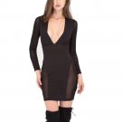 Sexy Perspective Dress 2017 Fashion Women Sexy Deep V neck Net Yarn Long Sleeve Dress Black Sheath S
