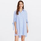 Butterfly Sleeves Autumn Dress Women Buttons Print Vertical Striped Embroidered Workwear Straight Sh