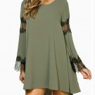 Ladies Womens Chiffon Baggy Long Sleeve Loose Casual Lace O- neck Female Casual Office Dresses hot s