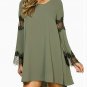 Ladies Womens Chiffon Baggy Long Sleeve Loose Casual Lace O- neck Female Casual Office Dresses hot s