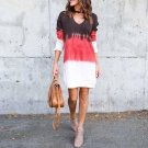 Hot Fashion Western Style Choker V Neck Long Sleeve Gradual Change Printing Mini Dress Leisure  Wome