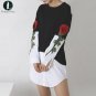 Flower Embroidery Patchwork Loose Fake Two Piece Women Autumn Plus Size Dress Women Casual Party Ves