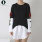 Flower Embroidery Patchwork Loose Fake Two Piece Women Autumn Plus Size Dress Women Casual Party Ves