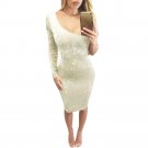 Womens Ladies Elegant Long Sleeve Off The Shoulder Dress Evening Party Mini Dress Work Fitted Stretc