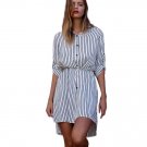 Women Fashion Dress 2016 Long Sleeve Black Stripes Loose Casual Blouse Button Mini Dress Ladies Eleg