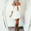 Summer Dress 2017 Women Short Sleeve Pullover Dress Off Shoulder Slash Neck Casual White Dresses ves