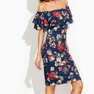Off Shoulder Summer Dress 2017 Women Short Sleeve Floral Print Ruffle kimono sexy dress Eleagnt sash