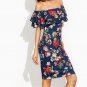 Off Shoulder Summer Dress 2017 Women Short Sleeve Floral Print Ruffle kimono sexy dress Eleagnt sash