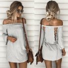 Off Shoulder Dress 2017 Sexy Women OL Girl Pullover Striped Shirt Dress Slash Neck Bandage Mini Runw