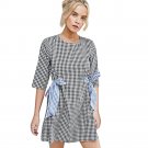 Fashion New Arrival Autumn Dress Women Sexy Half Sleeve Plaid O Neck Black Party Desses Loose Mini D
