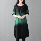 Retro Gradient Color Loose Casual Party Knee- Length Robe Vestidos 2017 Autumn Vintage Women O Neck 