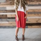 Vestidos 2017 Summer Women Casual Loose Dress Ladies Round Neck Short Sleeve Pockets Splice Knee-len