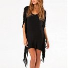 Women Black Gray Fringe Party Dress With Hippie and Tassel Asymmetric Summer Mini Club Dresses