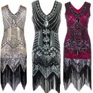 Sequin Beading Deep V Neck Fringed Flapper Retro Dress 1920s Great Gatsby Bling Dress Black Party La
