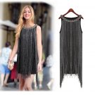 HALTER-NECK FRINGE BEADED WOMAN DRESS GREAT GATSBY OMBRE METAL Latin Dance BODYCON 1920S FLAPPER CHA