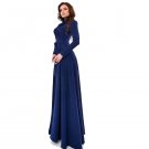 2016 Spring Autumn Women Dress Solid Dark Blue Long Sleeves Slim Maxi Dress Party Ladies Dresses
