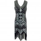V Neck Beaded Sequin Art Deco Gatsby Inspired Flapper Dress Great Gatsby Women 1920s Party Dresses F