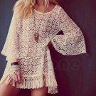 Vintage Hippie Boho Bell Sleeves Sexy Lace Mini Dress Tops Gypsy Festival Fringe Summer Mini Beach D