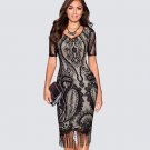 Vintage Elegant Fringe Tassel Hemline Bodycon Women Dress Summer One-piece Patchwork Floral Lace Cla