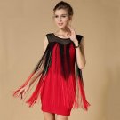 Women Sexy Gradient Fringe Dress latin dance Sleeveless Patchwork Night Party Club Wear Slim Sheer M