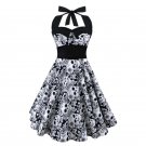 New S-5XL Large Size Printed Dress Women Punk Strapless Halter Party Dresses Bowknot Self Gothic Dre