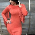 Orange Fringed Long Sleeves Faux Suede Mini Dress