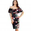 Off Shoulder 2017 Summer Dress Women Boho Polyester vestidos Ruffled Sleeve Beach Floral Printing Kn