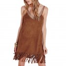 Yomay Women Spring Spaghetti Strap Tassel Dress sexy Backless fringed hem Female Sleeveless V-neck d