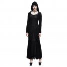 Gothic Long Maxi Dress Punk Floral Printed Ladies Mermaid Dress Witch Priestess Black Sheath Hoodie 