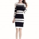 winter rib sweater dress for women long 2017 new office elegant sexy dress long sleeve striped women
